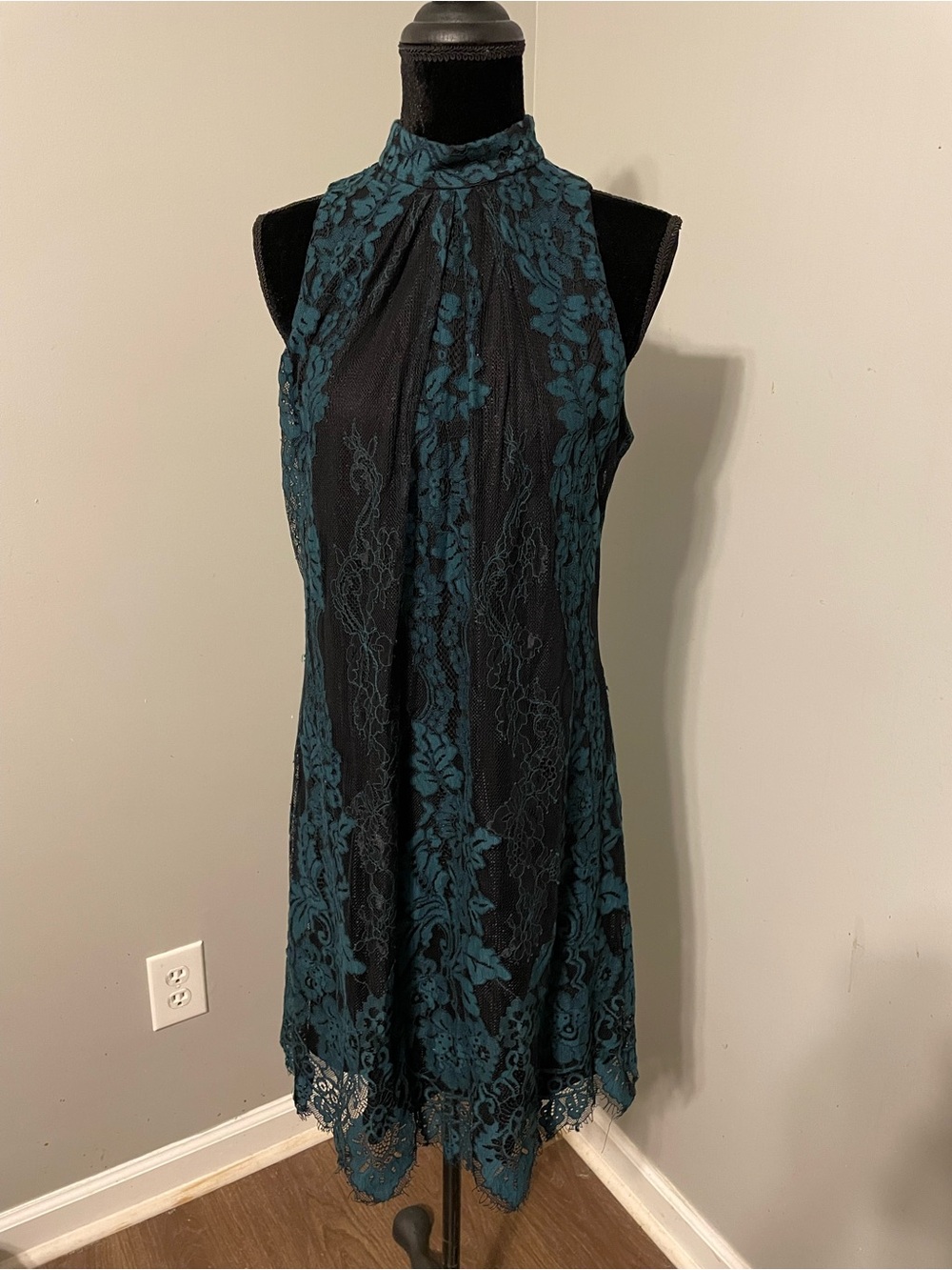 Anthropologie ERIN Teal Lace Overlay Dress